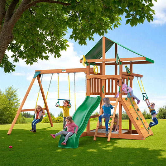 MazonvintagePlaysets Outing With Trapeze Bar Swing Set