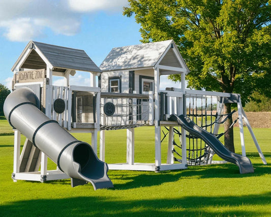 Galaxy Star Vinyl Swingset – Double Playhouse with Tube Slide, Swings & Outdoor Playground