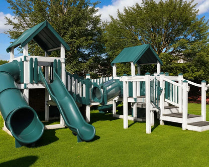 Star Palace Vinyl Commercial Playset – Multi-Tower Playground with Tube Slide & Bridge
