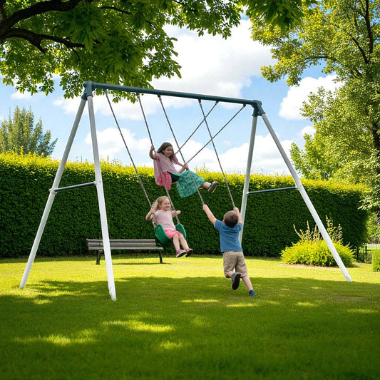 Heavy-Duty Metal Swing Set for Kids – 2 Seat Outdoor Backyard Swing