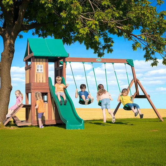 Backyard Wooden Playset – Swing Set with Slide, Clubhouse & Outdoor Fun for Kids