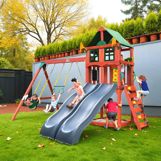 PlayMaker Deluxe Swing Set w/ Grey Slides