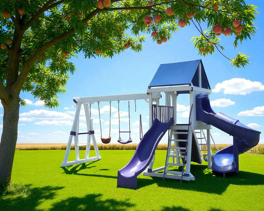 Galaxy Vinyl Swing Set – Backyard Playground with Double Slides, Swings, and Play Tower